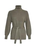 Mschamari Rachelle R Belt Pullover Tops Knitwear Turtleneck Khaki Gree...