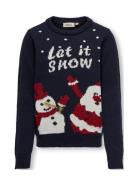 Kogxmas Happy Ls O-Neck Knt Tops Knitwear Pullovers Navy Kids Only