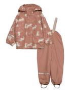 Rainwear Set - Aop, W. Fleece Outerwear Rainwear Rainwear Sets Pink Ce...