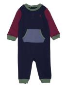 Color-Blocked Fleece Coverall Langermet Bodysuit Navy Ralph Lauren Bab...