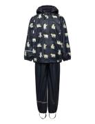 Rainwear Set - Aop, W. Fleece Outerwear Rainwear Rainwear Sets Navy Ce...