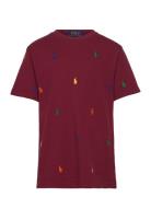 Polo Pony Cotton Mesh Tee Tops T-shirts Short-sleeved Burgundy Ralph L...