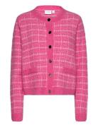 Viaudrey Check L/S Knit Cardigan/Ka Tops Knitwear Cardigans Pink Vila