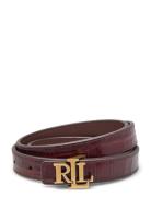 Logo Reversible Embossed Skinny Belt Belte Brown Lauren Ralph Lauren