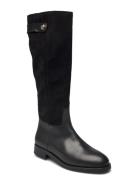 Th Stud Leather Mix Long Boot Høye Støvletter Black Tommy Hilfiger