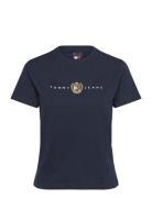 Tjw Reg Crest Linear Tee Ext Tops T-shirts & Tops Short-sleeved Navy T...