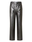 Slfcora Mw Leather Pant Bottoms Trousers Leather Leggings-Bukser Silve...