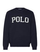 Logo-Intarsia Cotton Sweater Tops Knitwear Round Necks Navy Polo Ralph...