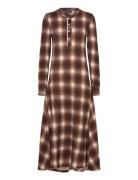 Plaid Waffle-Knit Henley Dress Maxikjole Festkjole Brown Polo Ralph La...