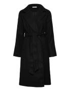 Belted Long Coat Ullfrakk Frakk Black Gina Tricot