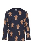 Top Ls Gingerbread Aop Tops T-shirts Long-sleeved T-shirts Navy Lindex