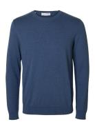 Slhberg Crew Neck B Tops Knitwear Round Necks Navy Selected Homme