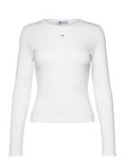 Tjw Slim Pointelle Rib Tee Ls Tops T-shirts & Tops Long-sleeved White ...