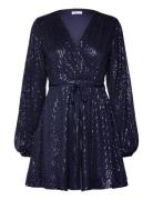 Nera Sparkling Balloon Sleeve Dress Knelang Kjole Navy Bubbleroom