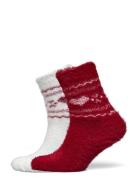 2P Fairisle Heart Socks Lingerie Socks Regular Socks Red Hunkemöller