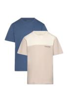 2P Color Block T-Shirt Tops T-shirts Short-sleeved Blue Calvin Klein