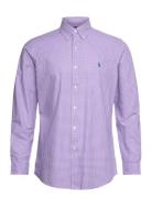 Custom Fit Gingham Stretch Poplin Shirt Tops Shirts Casual Purple Polo...