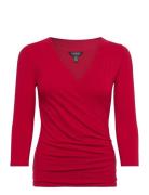 Rayon Spandex Jrsy-3\4-Knt Tops Blouses Long-sleeved Red Lauren Ralph ...