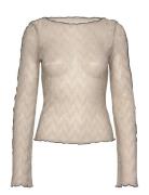 Anya Contrast Shimmer Top Tops T-shirts & Tops Long-sleeved Beige Bubb...