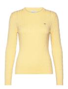 Stretch Cotton Cable C-Neck Tops Knitwear Jumpers Yellow GANT