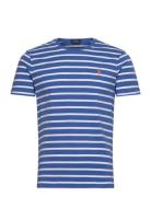 Custom Slim Fit Striped Jersey T-Shirt Tops T-shirts Short-sleeved Blu...