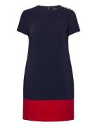 Two-T Button-Trim Crepe Shift Dress Kort Kjole Navy Lauren Ralph Laure...