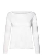 Cotton Boat Neck T-Shirt Tops T-shirts & Tops Long-sleeved White Mango