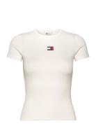 Tjw Slim Badge Rib Tee Tops T-shirts & Tops Short-sleeved Cream Tommy ...