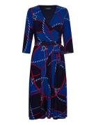 Rope-Print Surplice Stretch Jersey Dress Knelang Kjole Blue Lauren Ral...