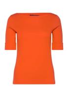 Stretch Cotton Boatneck Tee Tops T-shirts & Tops Short-sleeved Orange ...