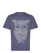 Regular Single Jersey Mountain Owl Tops T-shirts Short-sleeved Blue Kn...