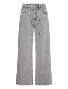 Loose Tie Waist Twill Trousers Bottoms Jeans Wide Grey Monki