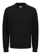 Jjcolin Slub Knit Polo Ls Tops Knitwear Long Sleeve Knitted Polos Blac...