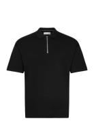 Jjtroy Knit Zip Polo Tops Knitwear Short Sleeve Knitted Polos Black Ja...