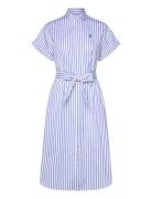 Belted Striped Cotton Shirtdress Knelang Kjole Blue Polo Ralph Lauren