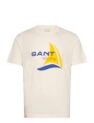 Graphic Ss T-Shirt Tops T-shirts Short-sleeved Cream GANT