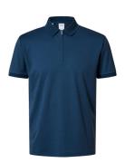 Slhfave Zip Ss Polo Noos Tops Polos Short-sleeved Navy Selected Homme