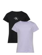 2-Pack Slim Monologo T-Shirt Tops T-shirts Short-sleeved Black Calvin ...