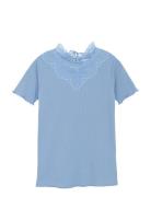 T-Shirt Ss Tops T-shirts Short-sleeved Blue Creamie