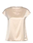 Yui Satin Top Tops Blouses Short-sleeved Cream Ahlvar Gallery