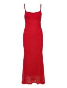 Adoni Mesh Midi Dress Knelang Kjole Red Bardot