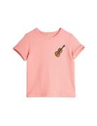 Violin Emb Ss Tee Tops T-shirts Short-sleeved Pink Mini Rodini