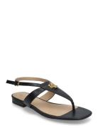 Everley Calfskin Sandal Flate Sandaler Black Lauren Ralph Lauren