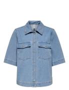 Onlbelle S/S Shirt Dnm Gua Noos Tops Shirts Short-sleeved Blue ONLY