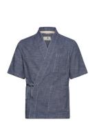 Akjesper Twill S/S Kimono Tops Overshirts Navy Anerkjendt