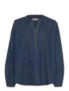 Pd-Harper Chambrey Blouse Tops Blouses Long-sleeved Navy Pieszak