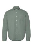 Reg Fit Wide Spread C Gd Twill Tops Shirts Casual Green Oscar Jacobson