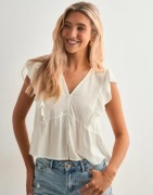 Only - Hvit - Onlrian Flonce S/S Top Wvn