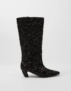 Nelly - Svart - Curved Under Knee Glitz Boot