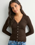 Only - Brun - Onlenea L/S Lace Mix Placket Top Jr